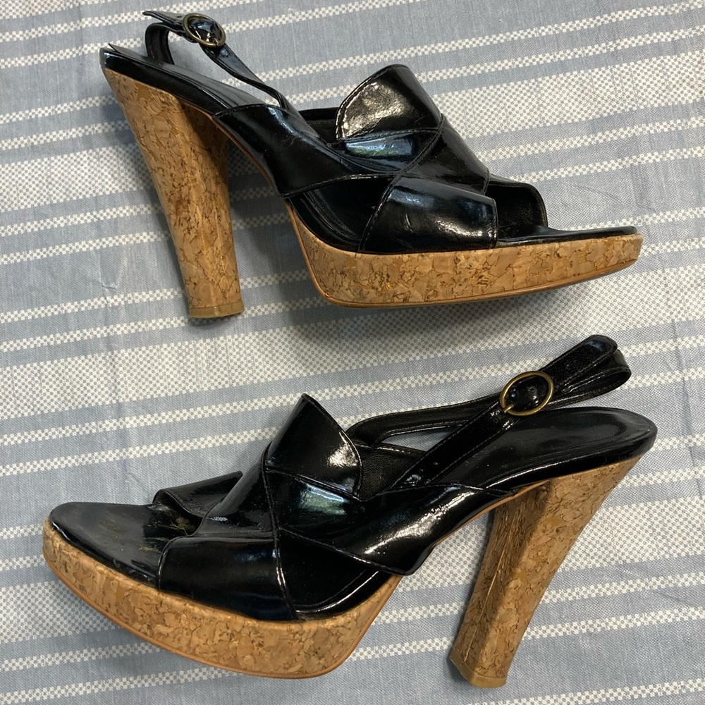 Vintage Nine West “Ghost” black faux patent leather heels.